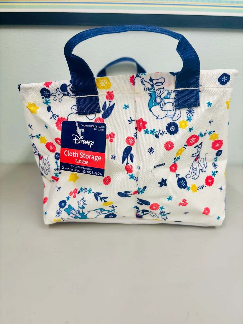 NWT Disney Mickey Mouse & Friends Floral Print Cloth Storage Basket Tote Organiz